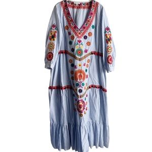 Stellah - L - Ticking Striped Blue / White with Embodied Detail - Anthropologie